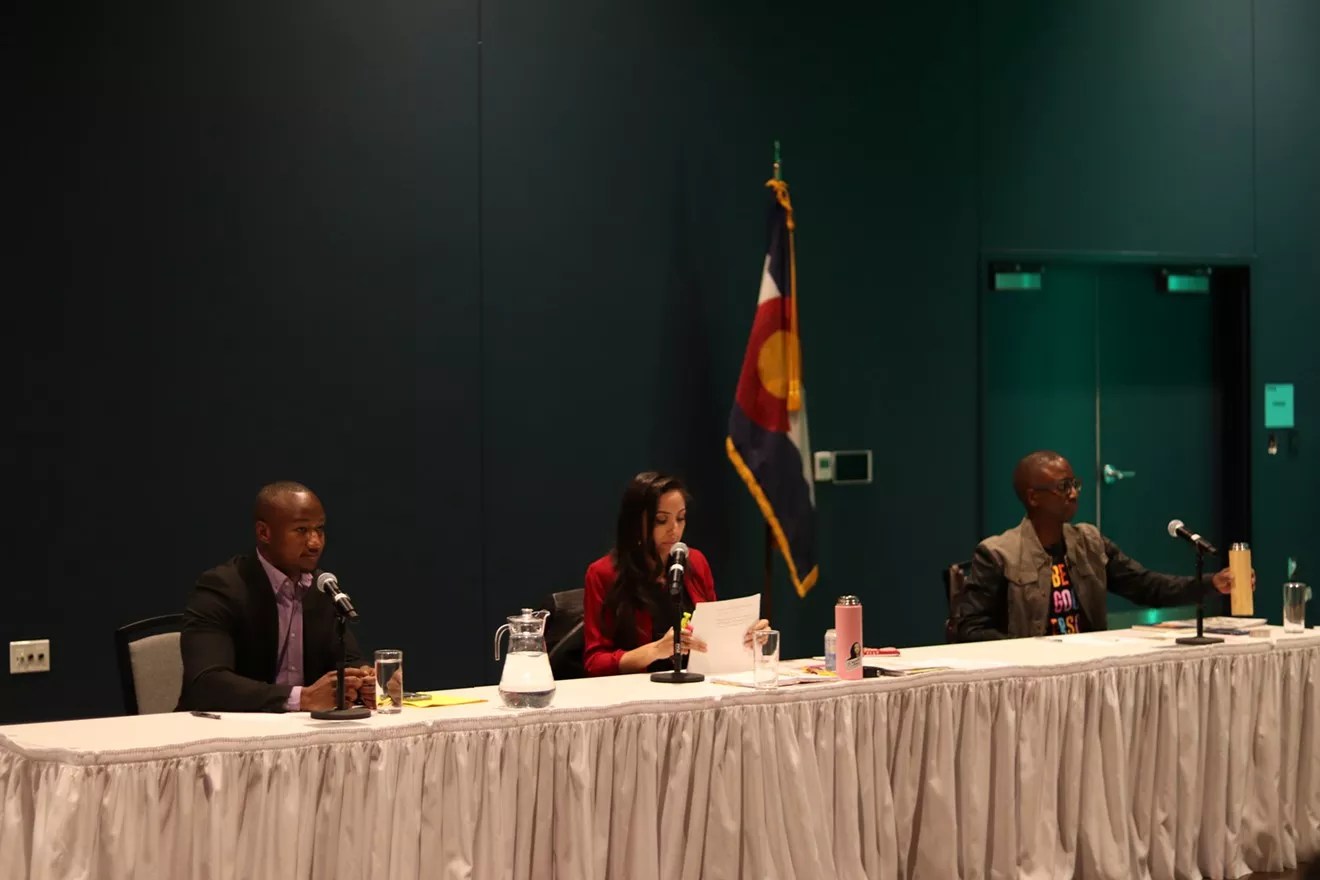 Candi CdeBaca, Darrell Watson, and Kwon Atlas at general election D9 city council debate earlier this year.