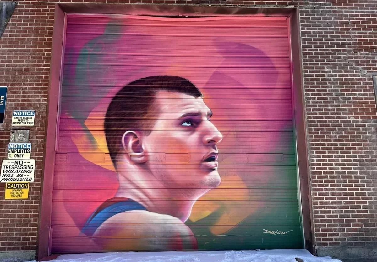 colorful portrait mural of Nikola Jokic