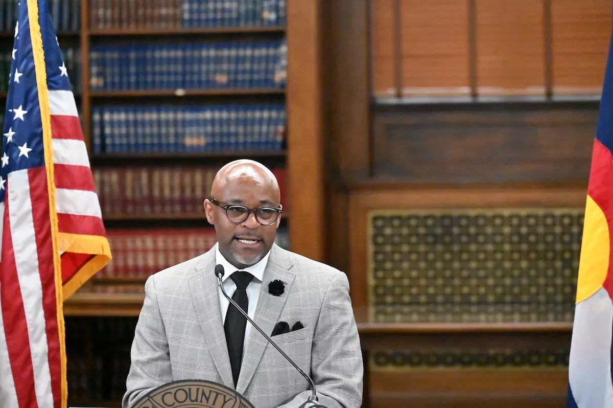 Mayor Michael Hancock speaking to the press in Denver, Colorado about migrants.