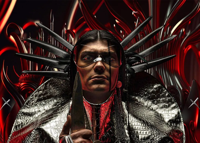 a futuristic image of an indigenous man