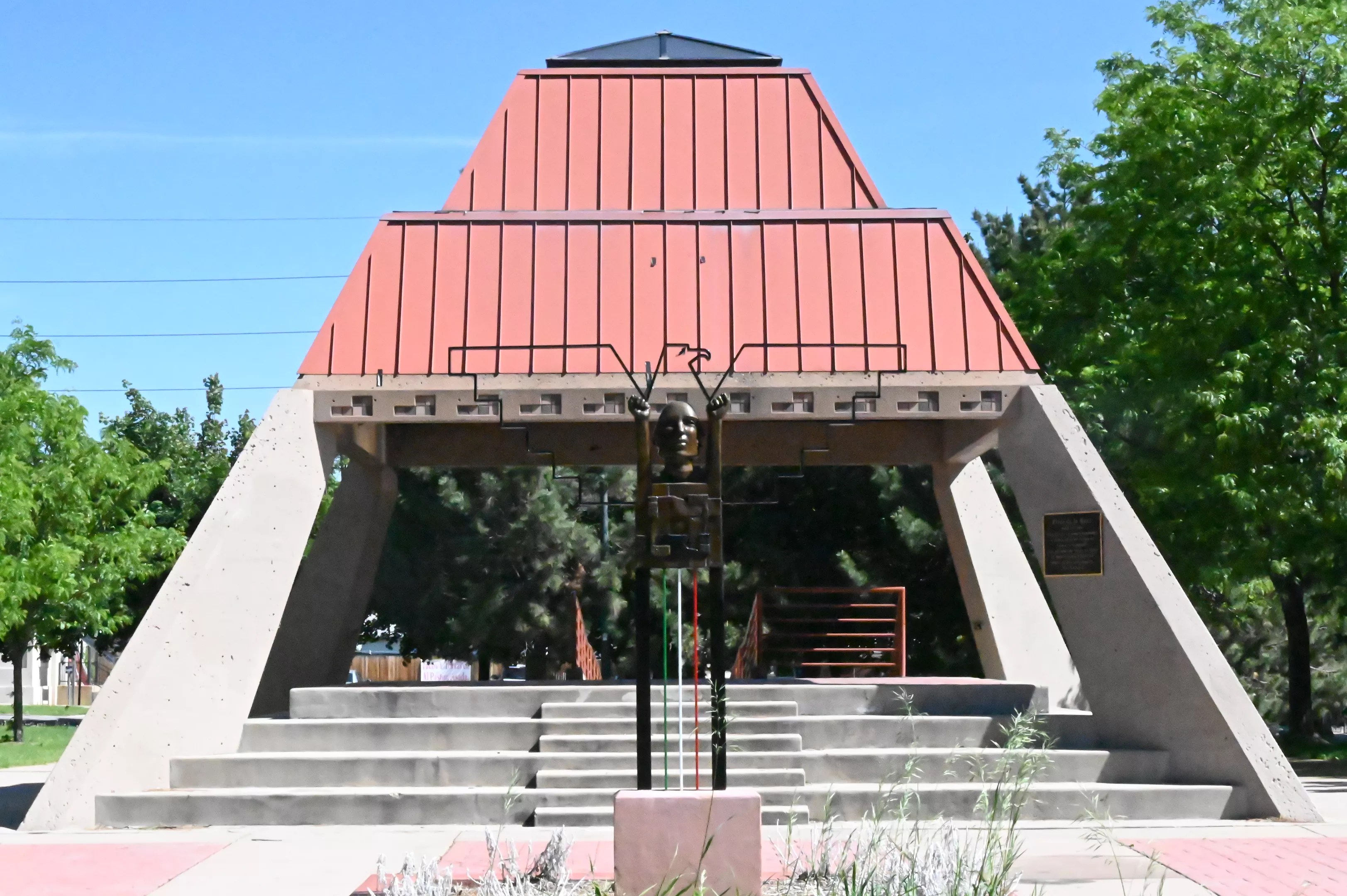 La Raza Park is best recognized by its 45-foot kiosko designed to resemble pyramids from Mexico.