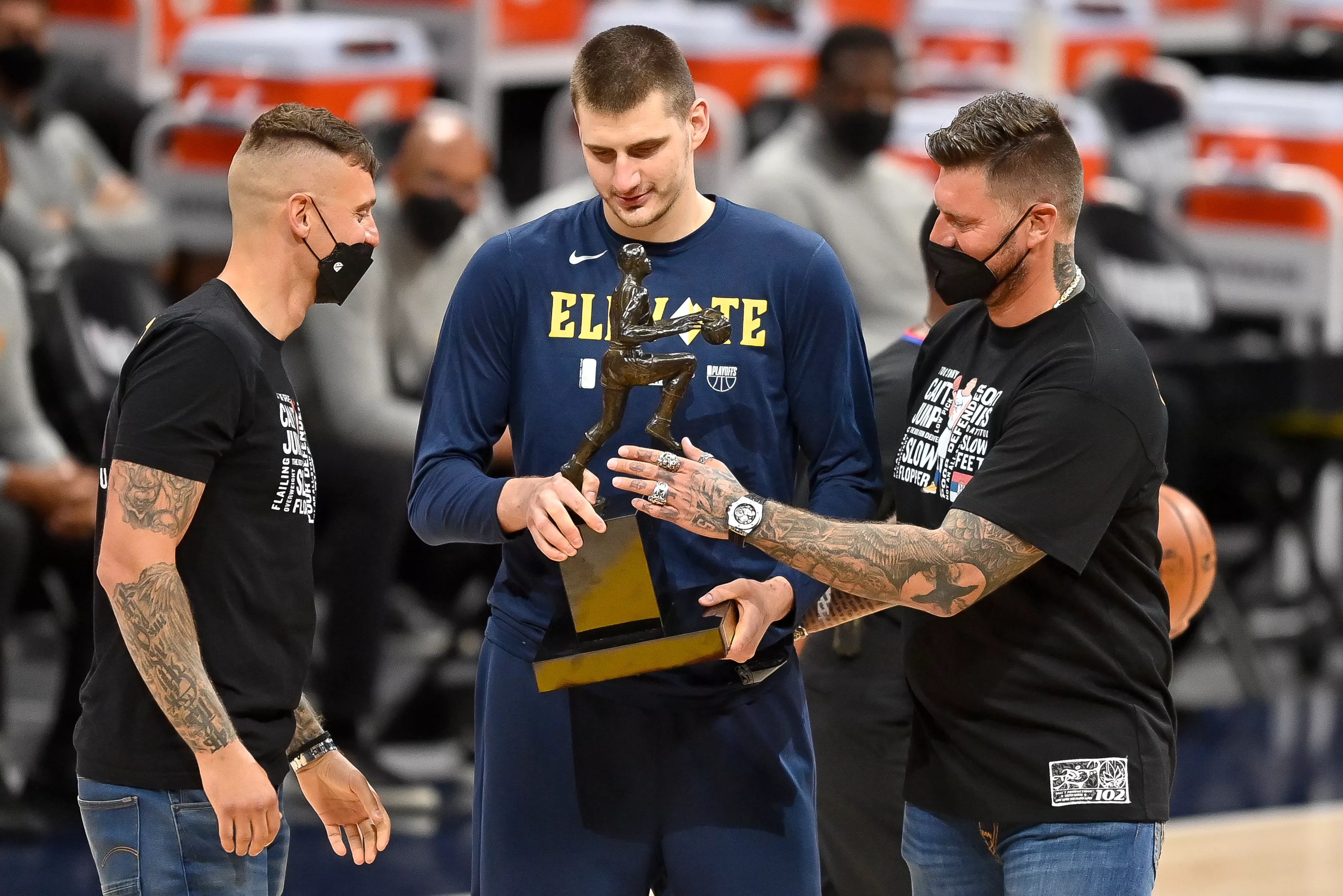 Nemanja and Strahinja Jokic celebrating Nikola Jokic's MVP win in Denver, Colorado on June 11, 2021.