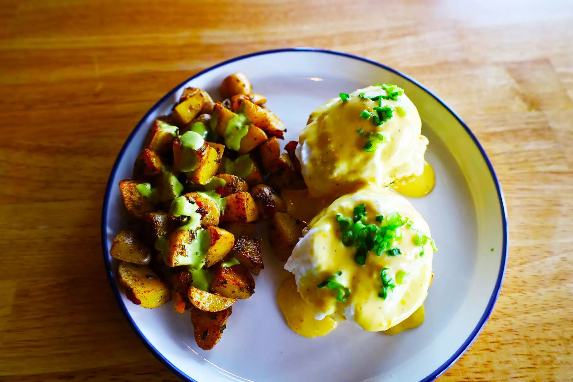 plate of eggs and potatoes for brunch
