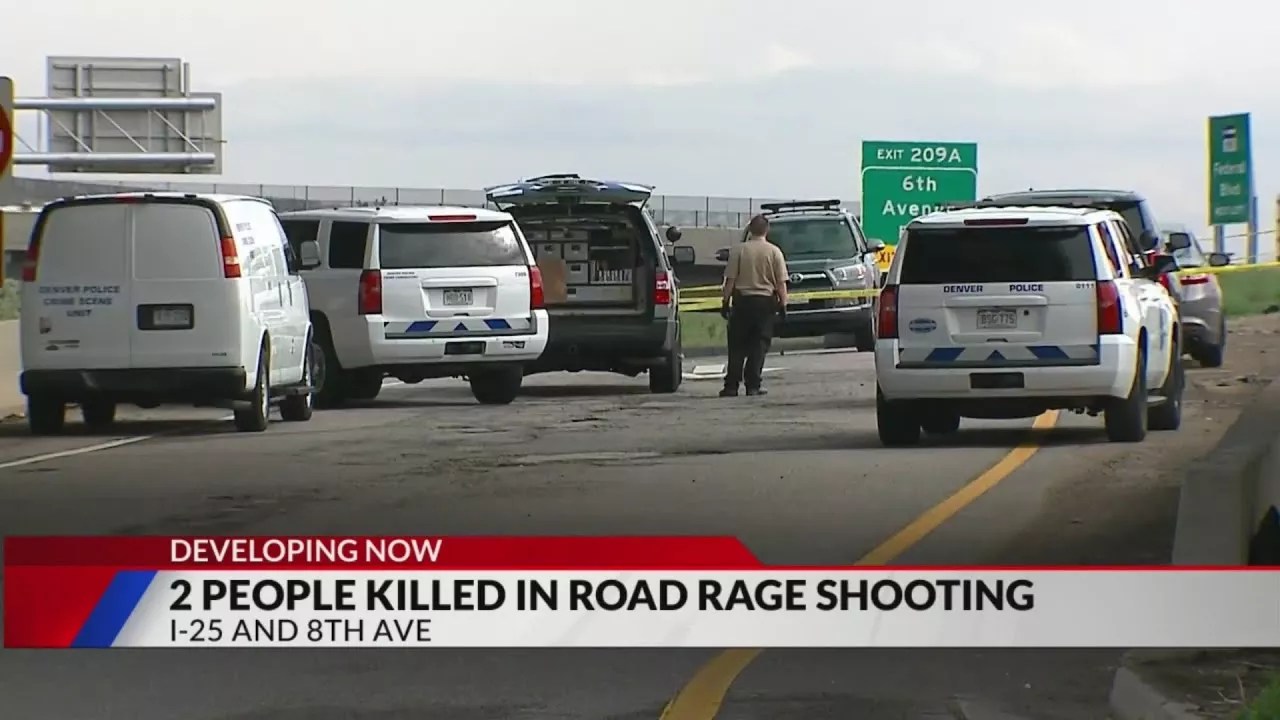 I-25 scene after road-road incident, cop cars