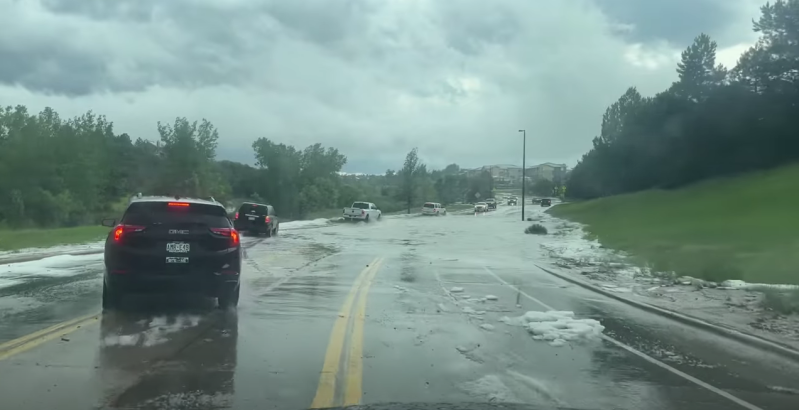 Flooding caused by the tornado that touched down in Highlands Ranch, Colorado on Thursday, June 22.