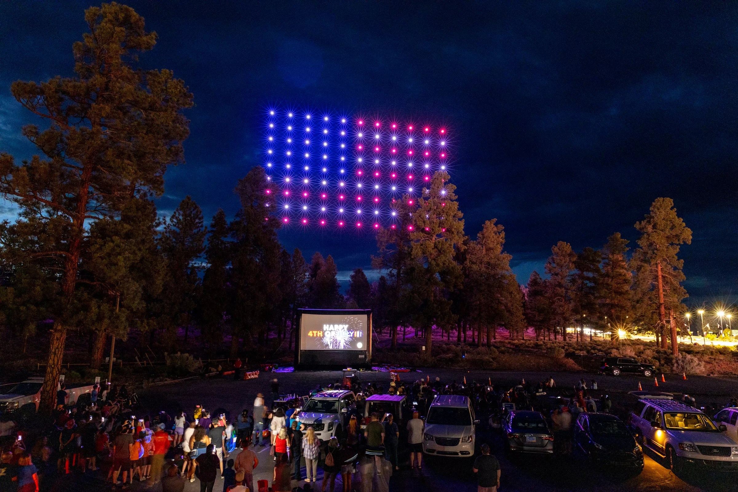 An American flag drone show display.