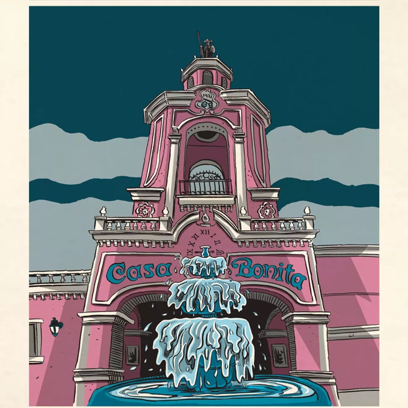 cartoon of exterior of casa bonita