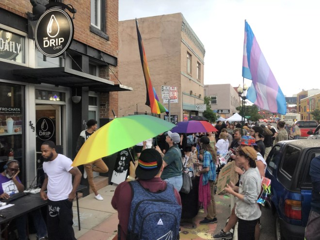 The protest on Friday, July 7, outside The Drip Café in Denver, Colorado.