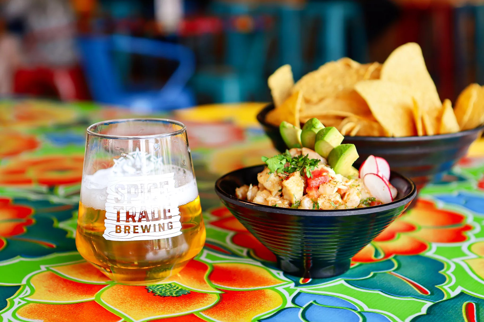 Ceviche food with brewery beer