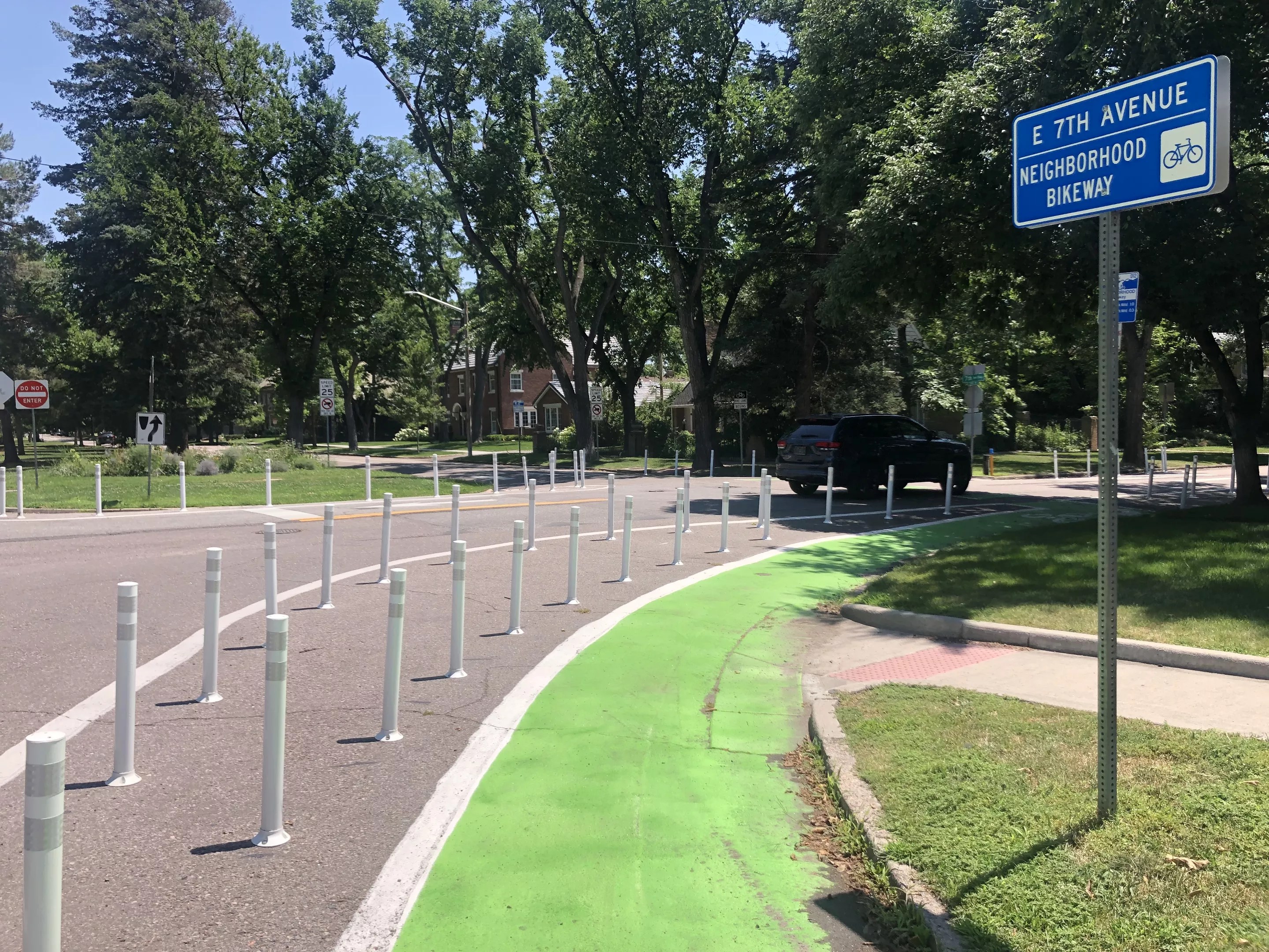 The bollards that are stirring up trouble on the Seventh Avenue bikeway.