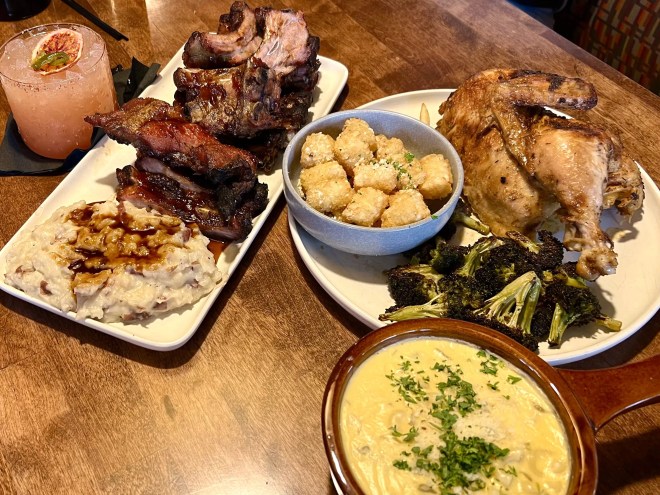 various food on plates