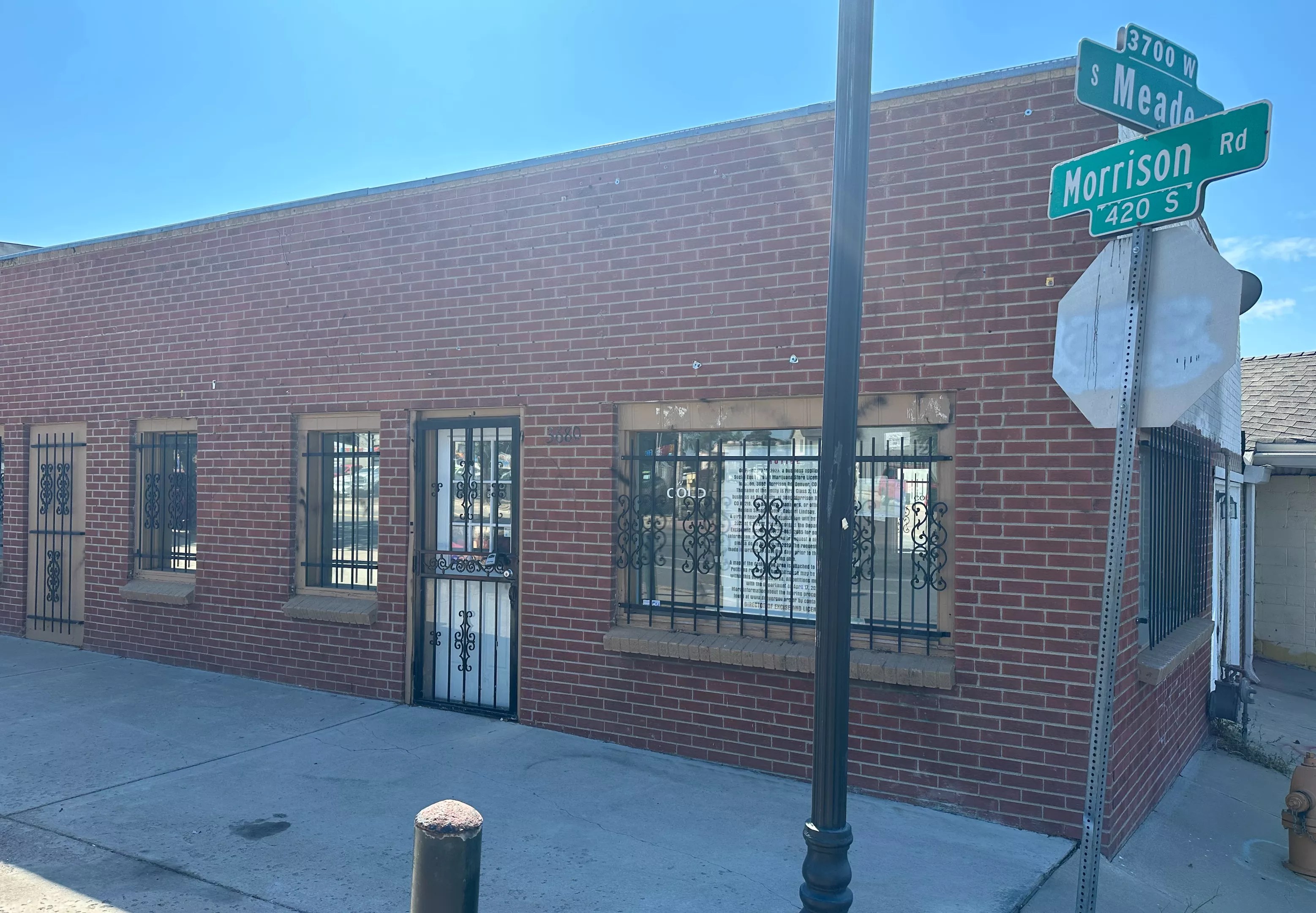 A vacant building in Denver on Morrison Road and South Meade Street