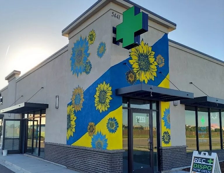 A Ukrainian mural on a Colorado dispensary