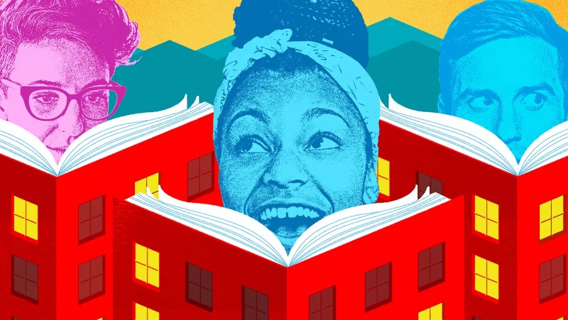 three people reading books