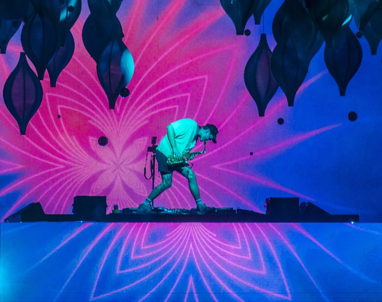 musician against psychedelic background.