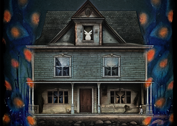 illustration of a blue wooden house