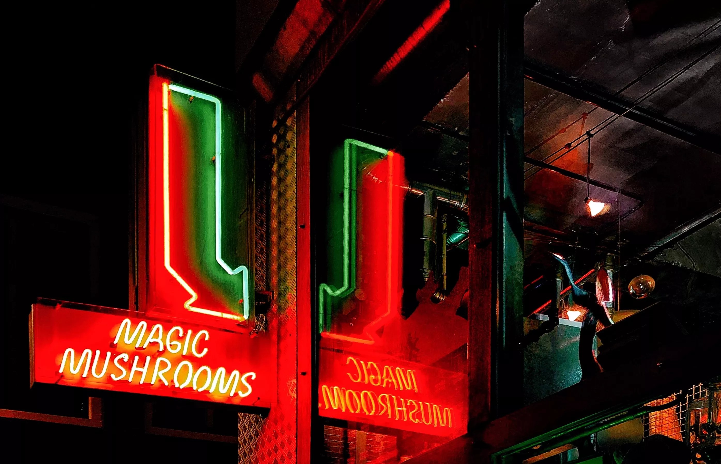 A magic mushroom dispensary sign