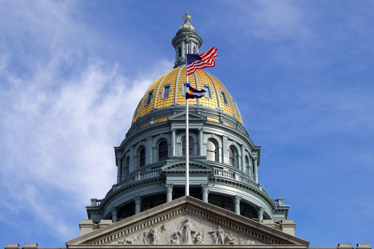 The gold dome topping the Colorado Capitol Building.