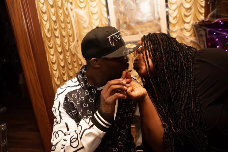 Couple smokes weed on a date