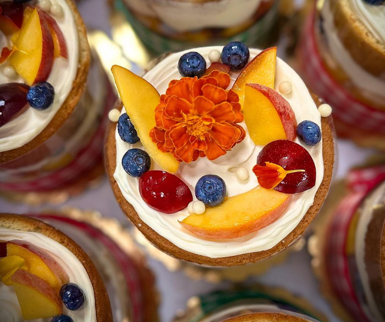 a cake topped with fruit