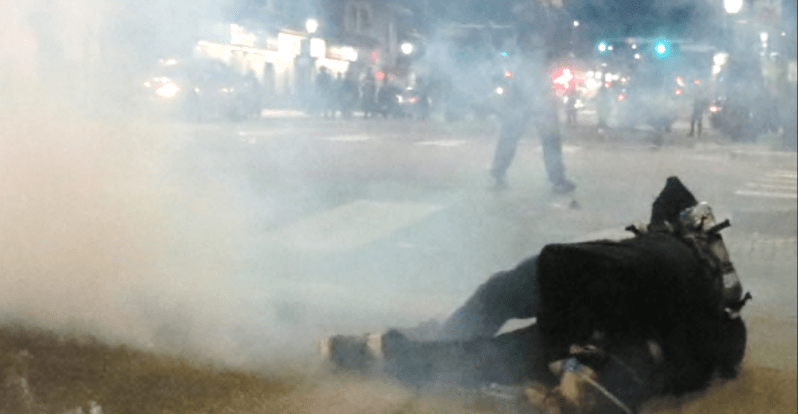 A screenshot of footage captured during the 2020 George Floyd protests in Denver.