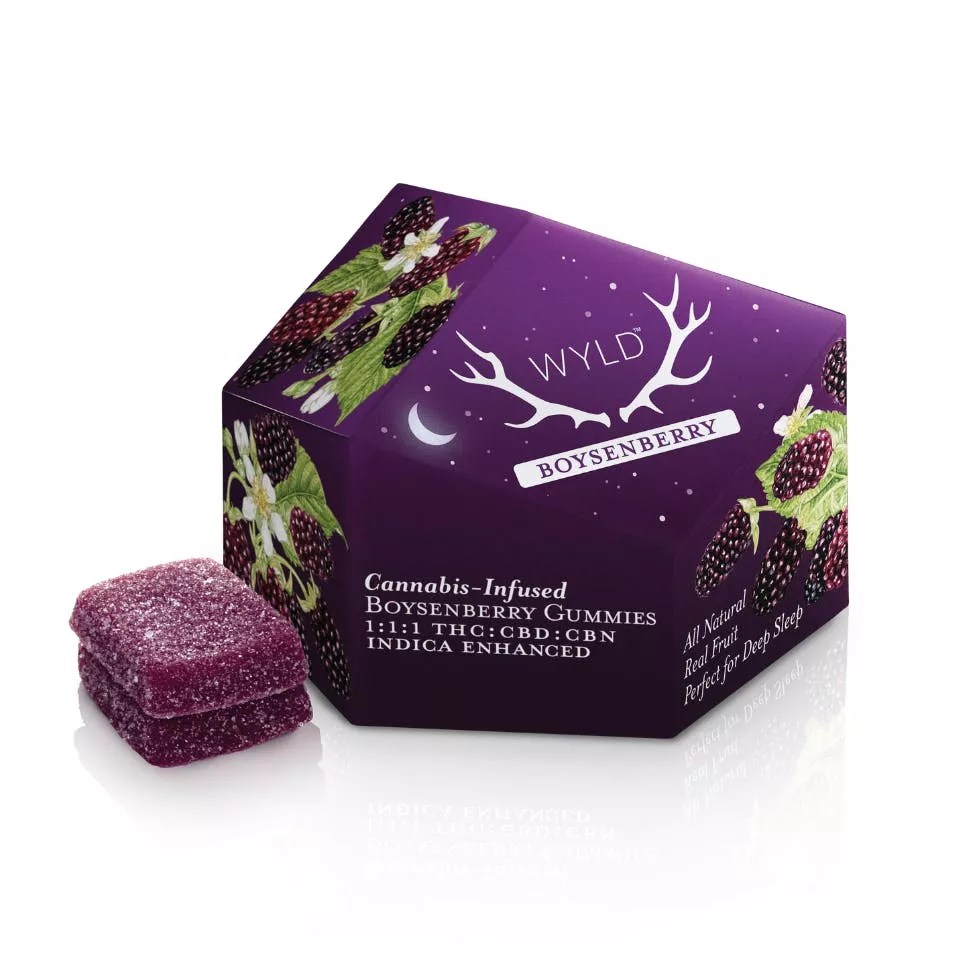 Purple box of Wyld weed gummies