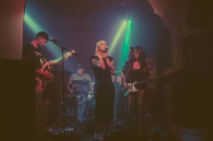 a band performs on stage