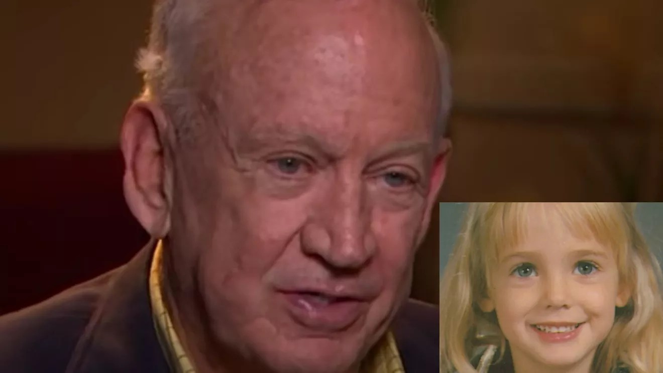 John Ramsey during a 2022 interview with Access Hollywood and a photo of JonBenet Ramsey.