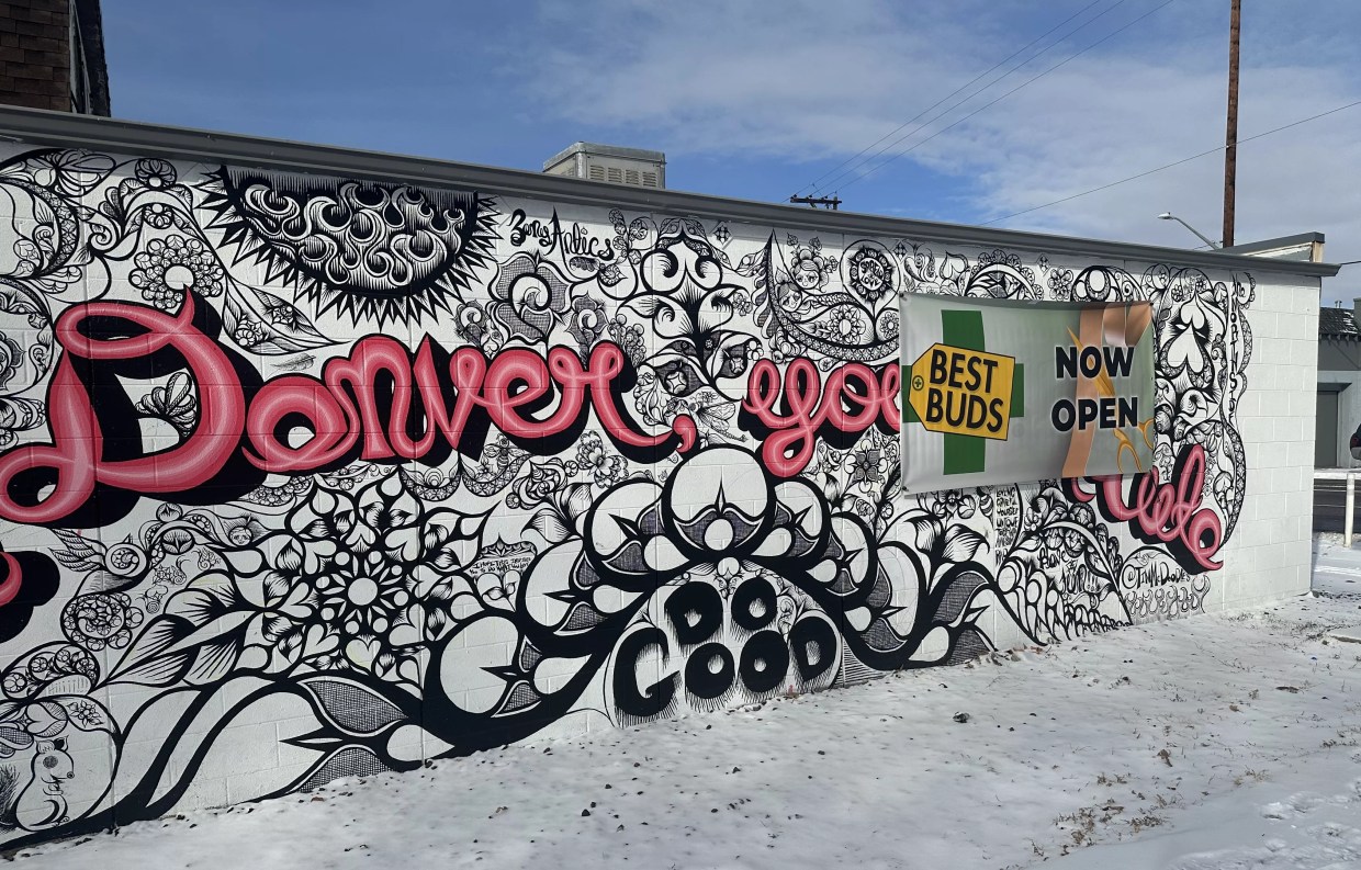 Wall mural in Denver with snow on the sidewalk