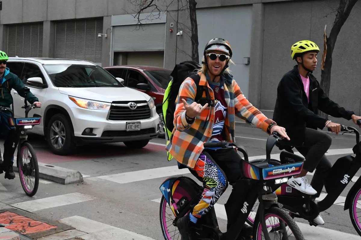 Pat Milbery rides a bike.