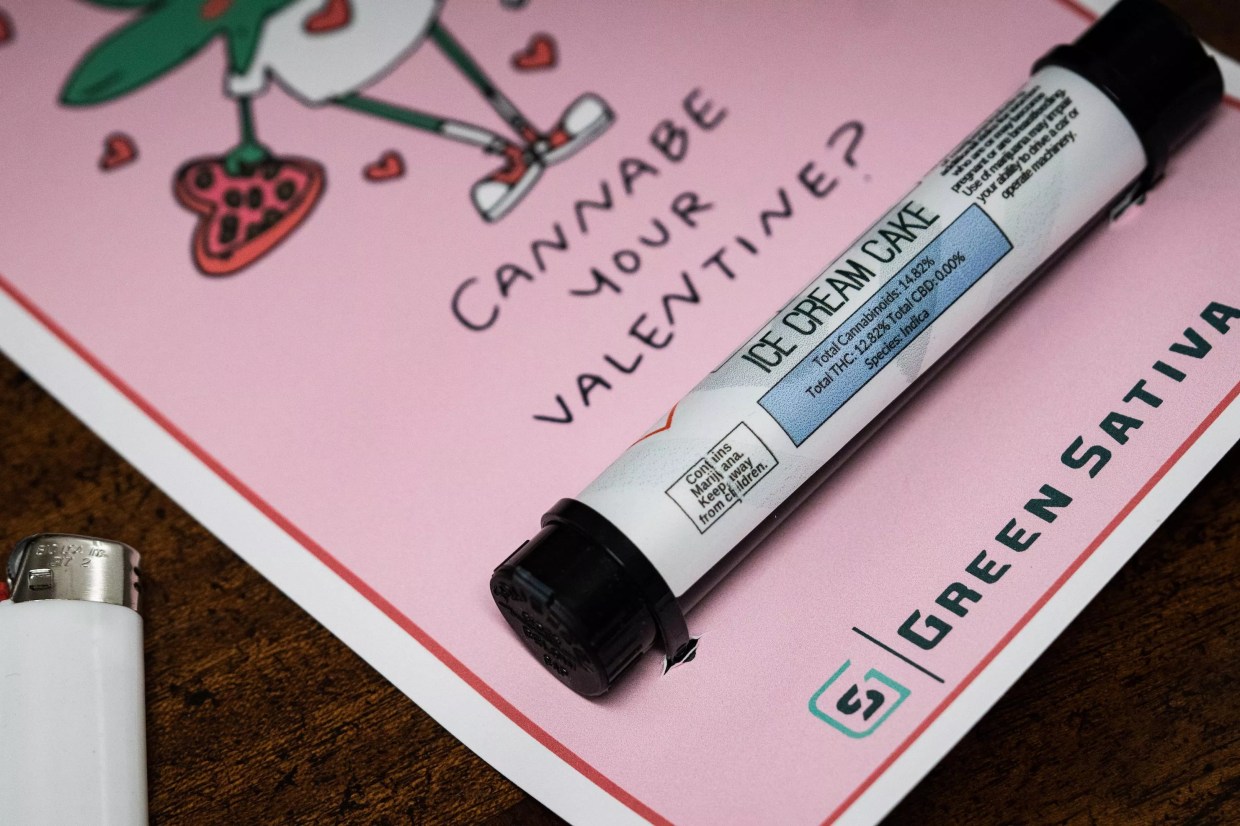 Marijuana-themed Valentine's Day card with joint