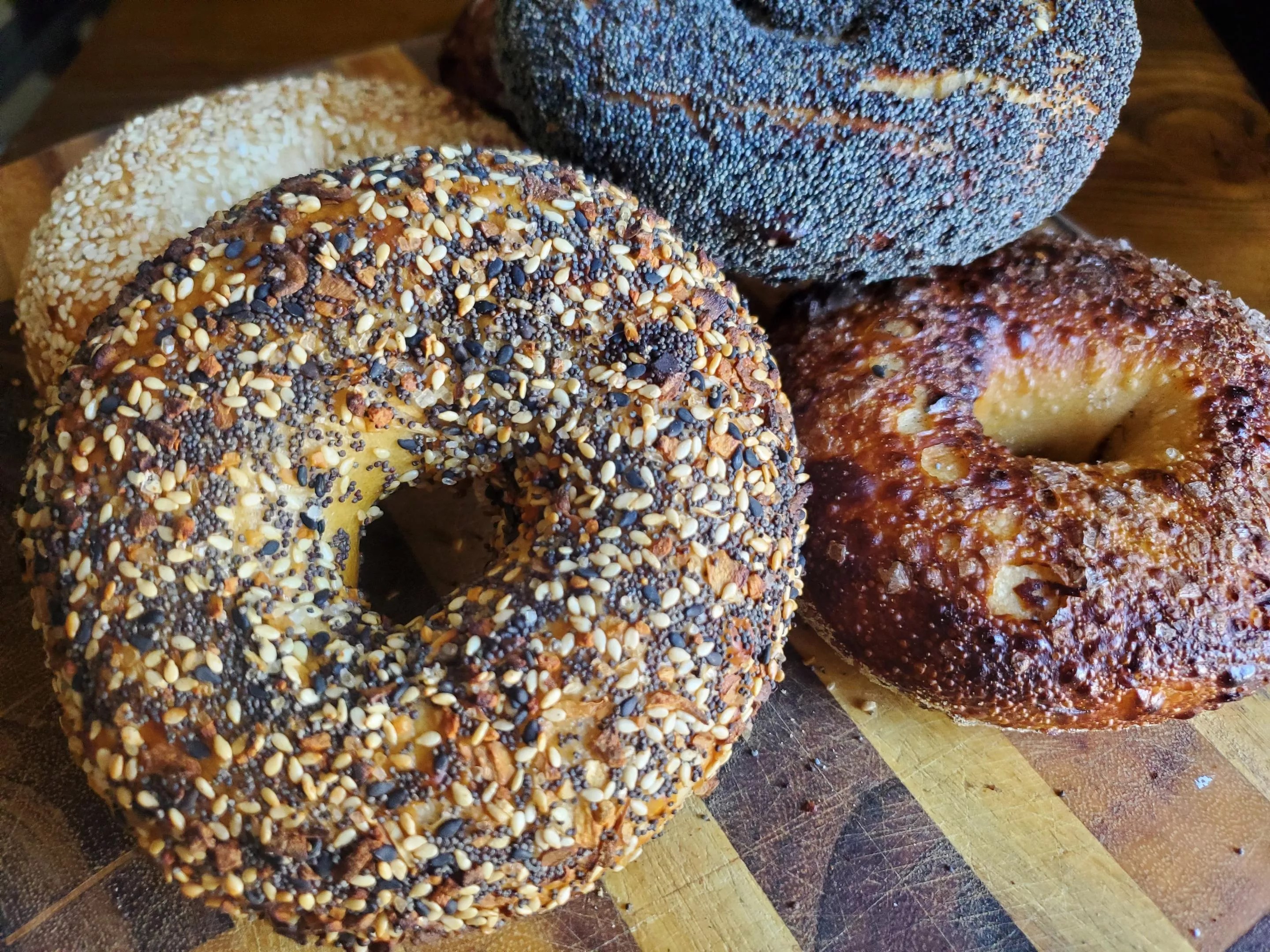 bagels on a wooden board