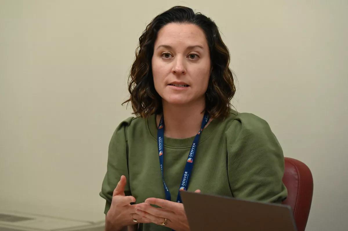 Newcomer director Sarah Plastino talks with the press