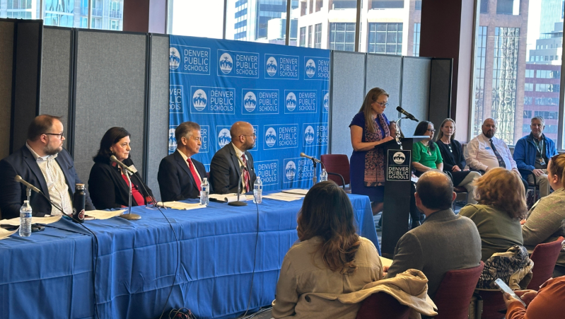 Members of the Multiculutural Leadership Center and Denver Public Schools at a press conference for the La Raza Report.