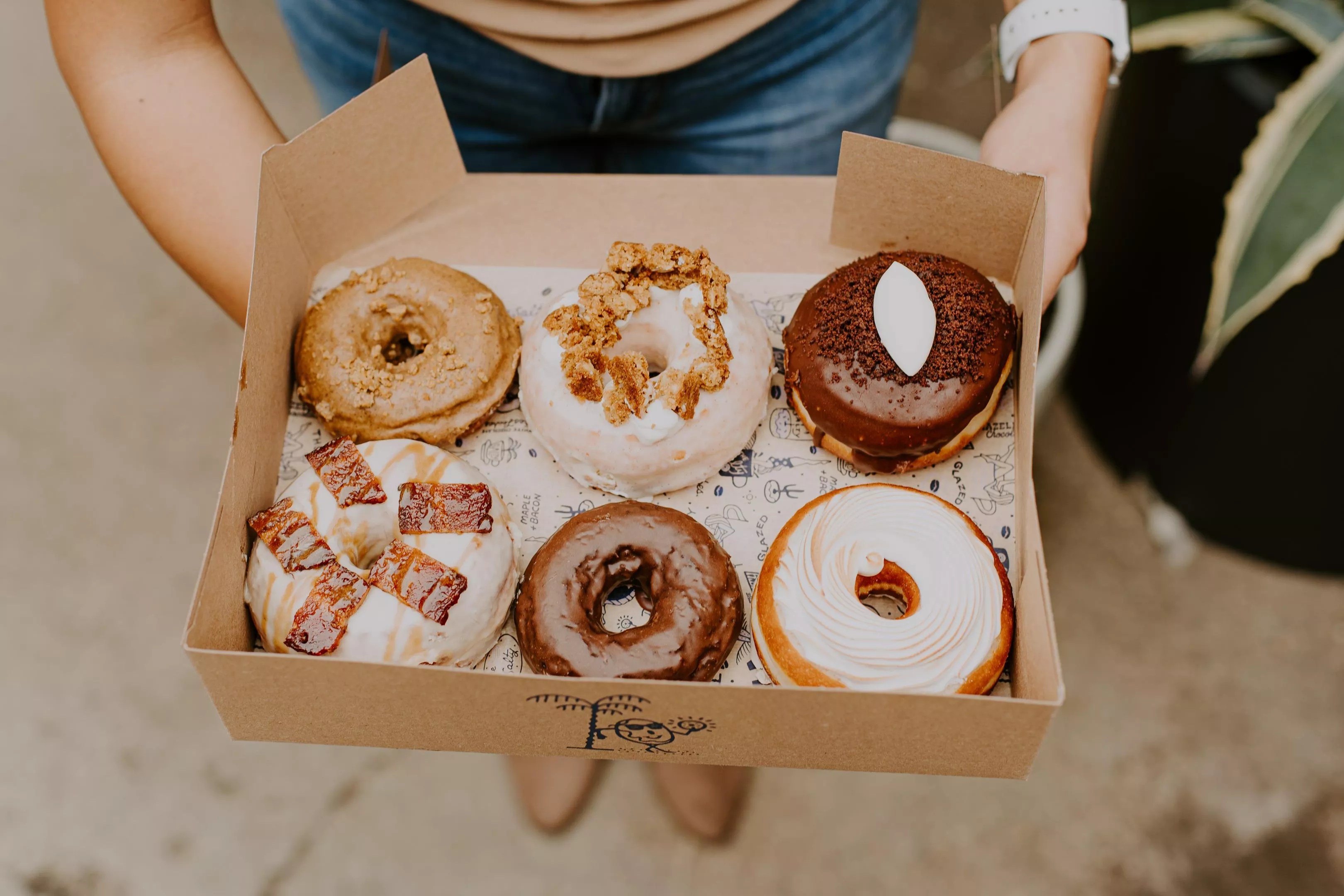 top view of a box of donuts