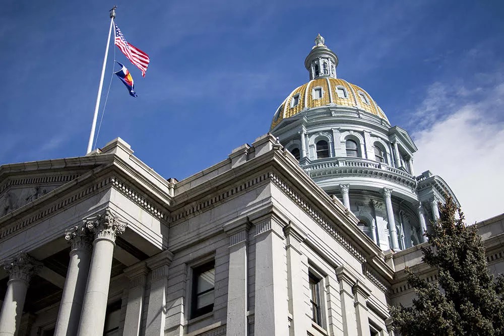 Colorado capitol with flag