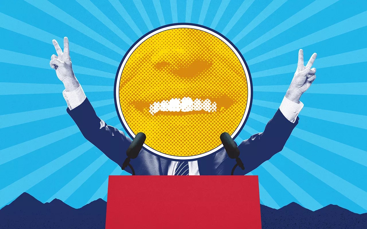 cartoon candidate at podium