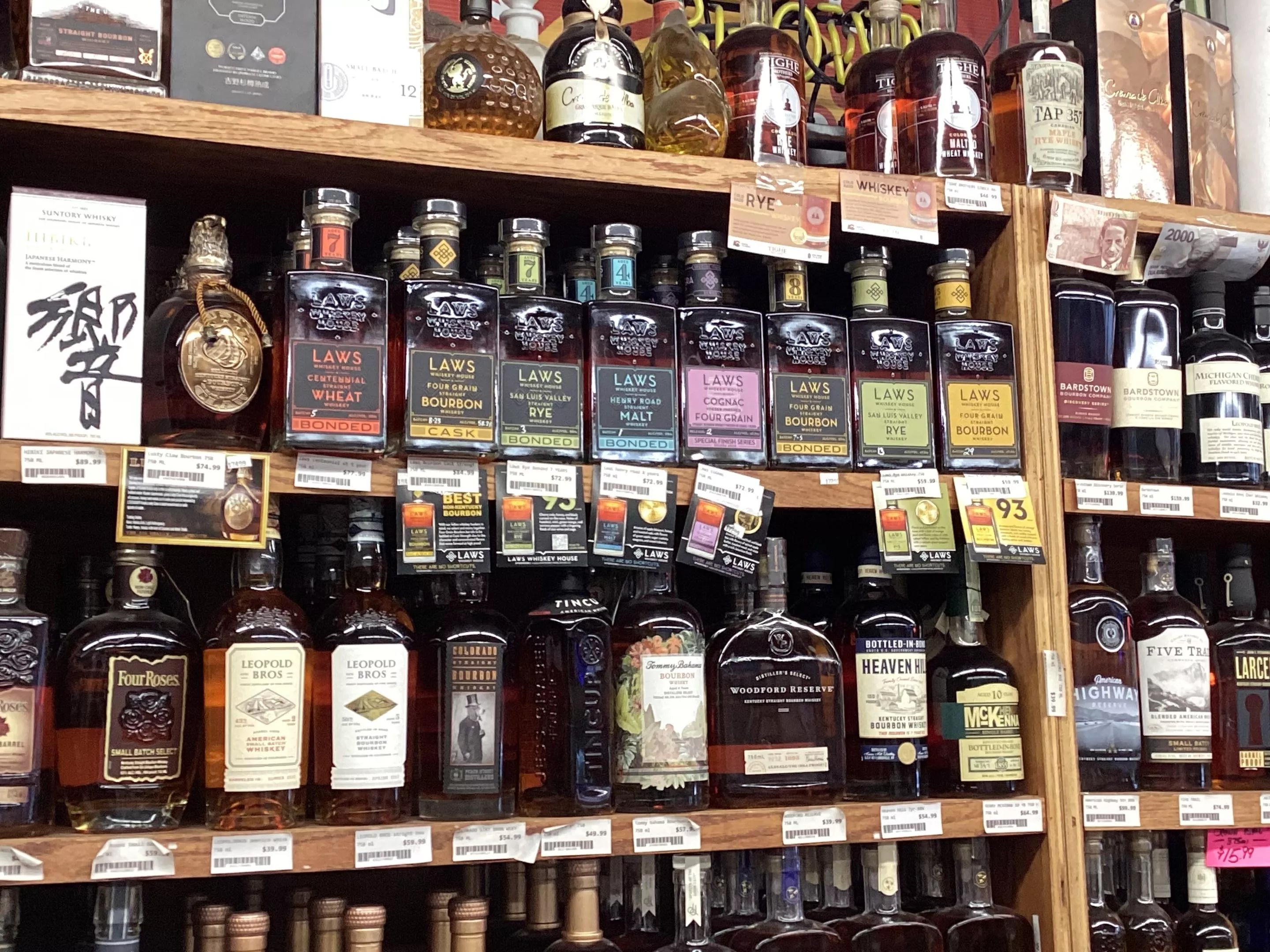 bottles of liquor on shelves