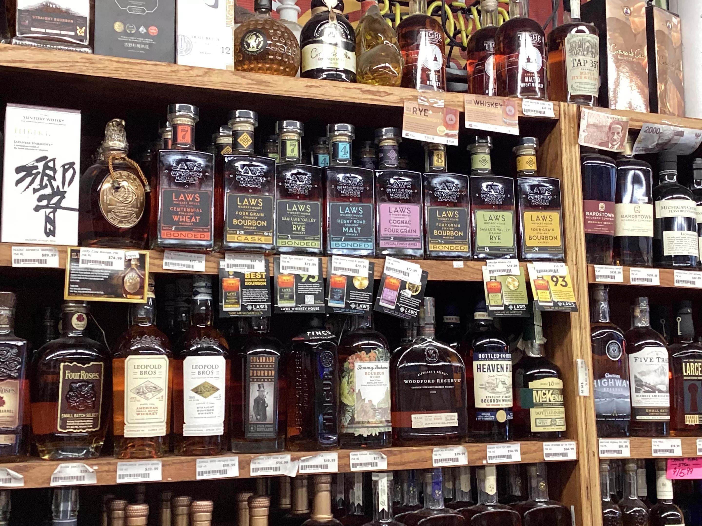 bottles of liquor on shelves