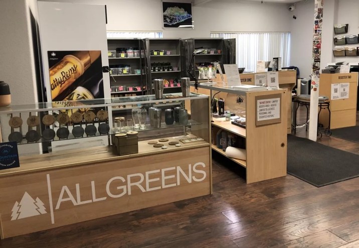 The inside store area of Allgreens dispensary in Denver, Colorado.