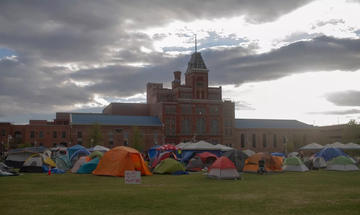 Camps in front of Tivoli Hall at Auraria Campus in Denver