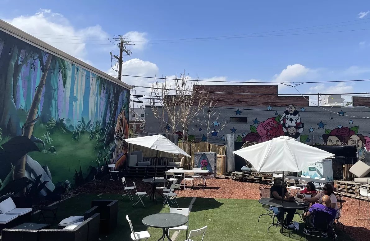 Backyard patio with murals in Denver