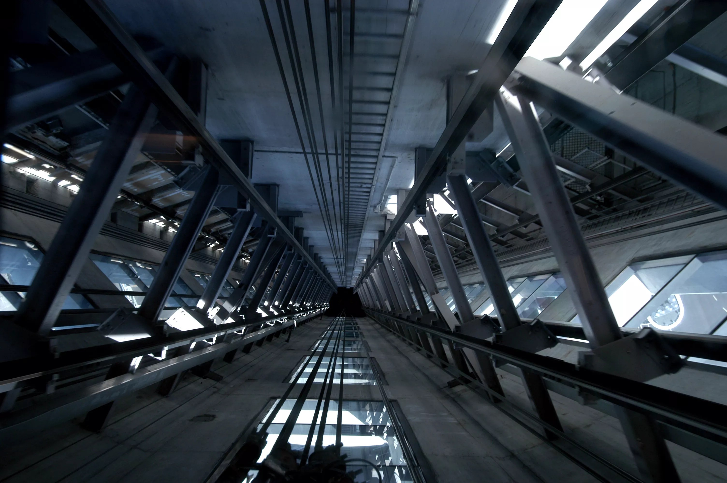 Inside of an elevator shaft