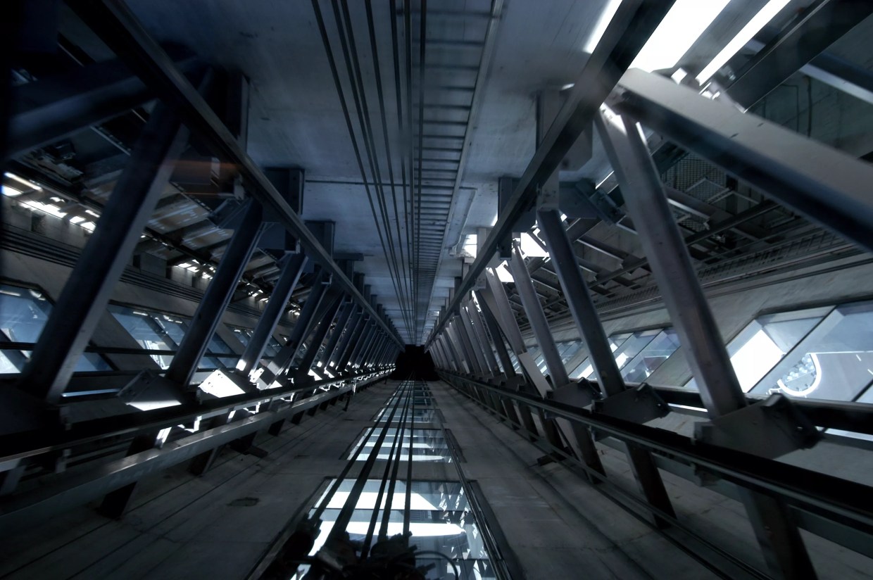 Inside of an elevator shaft
