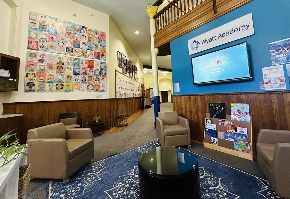 A waiting area inside Wyatt Academy in Denver, Colorado.