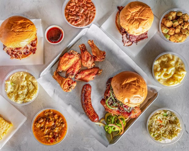 various barbecue sandwiches and sides