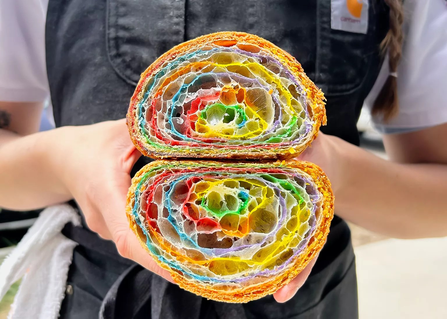 a rainbow croissant