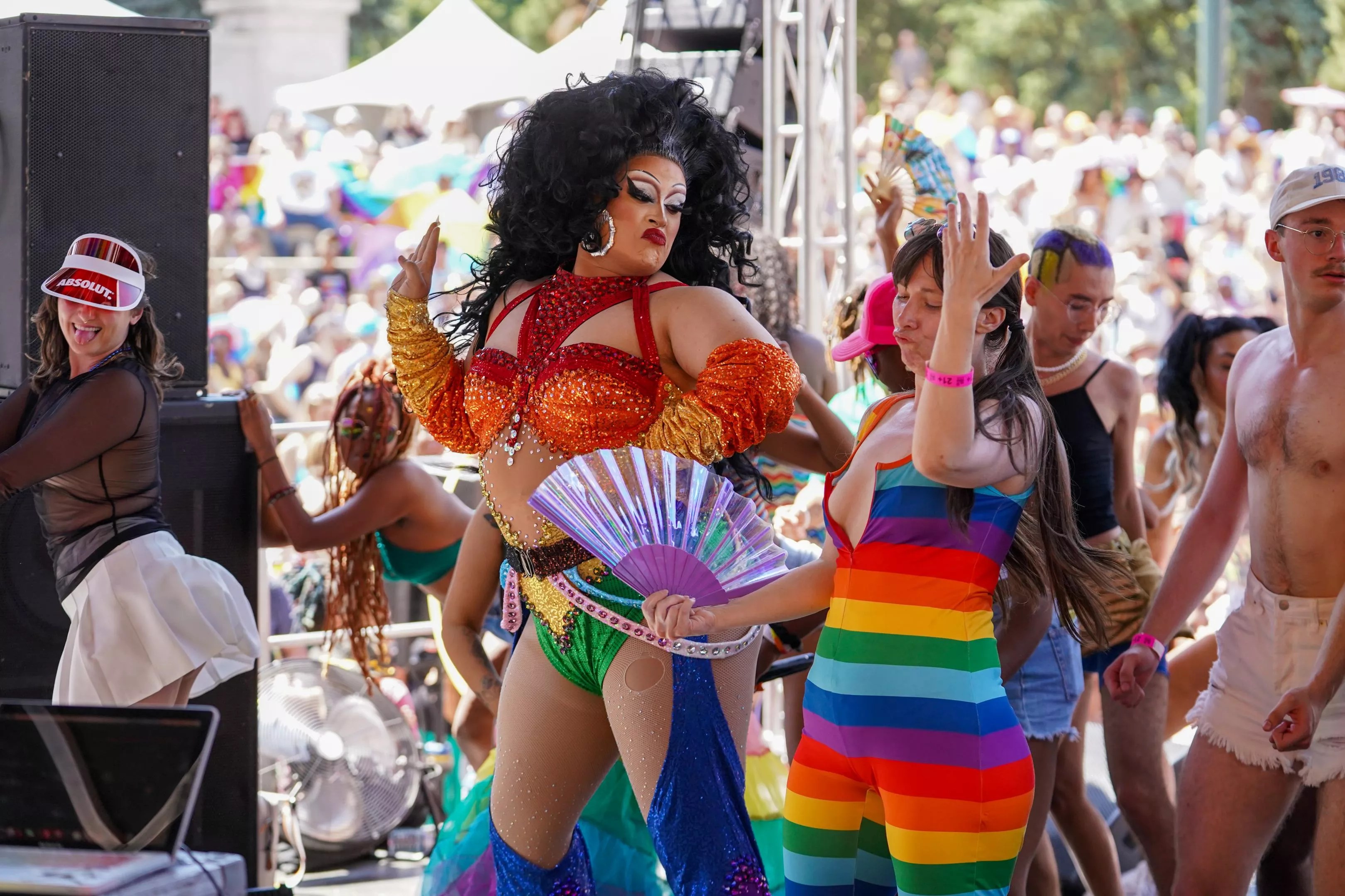drag queen dancing at denver pridefest