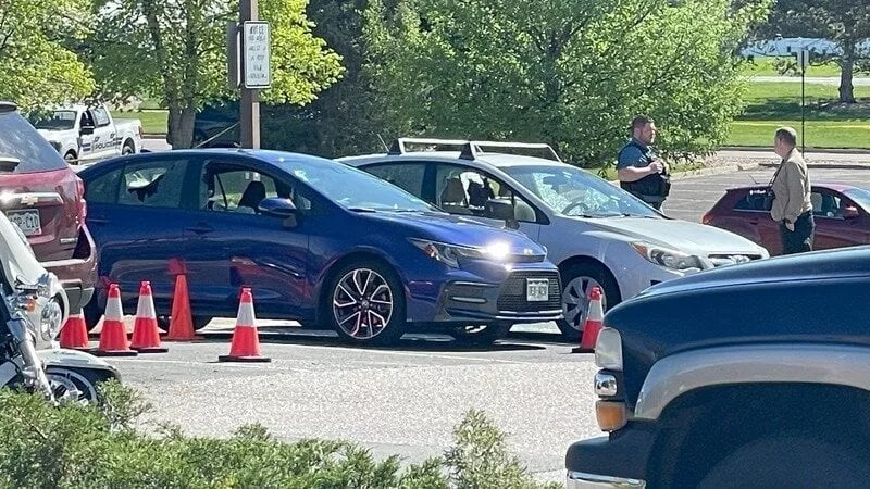 The aftermath of an officer-involved shooting outside of Thornton's Margaret Carpenter Recreation Center on May 14, 2024.
