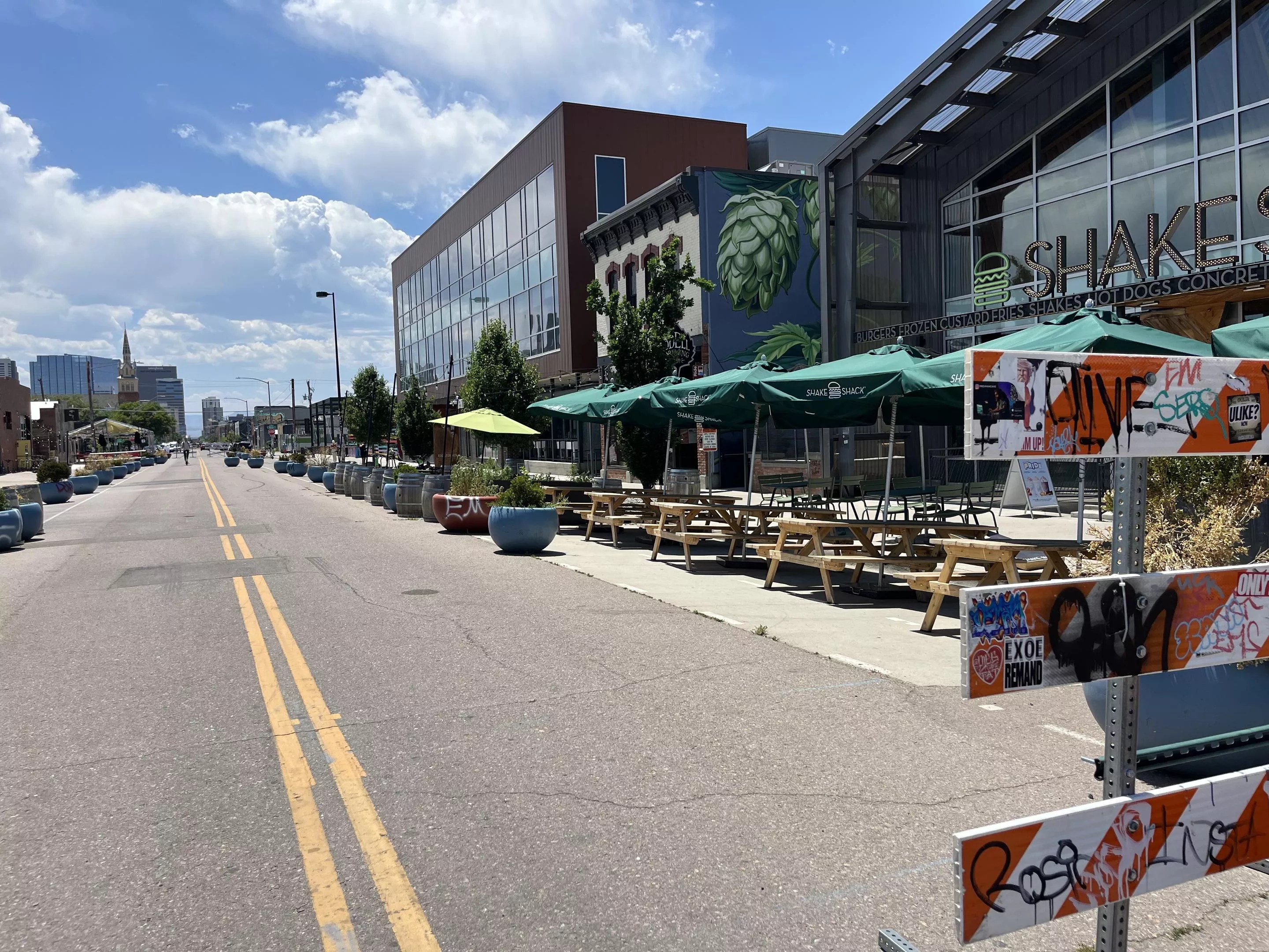 businesses lining an empty street